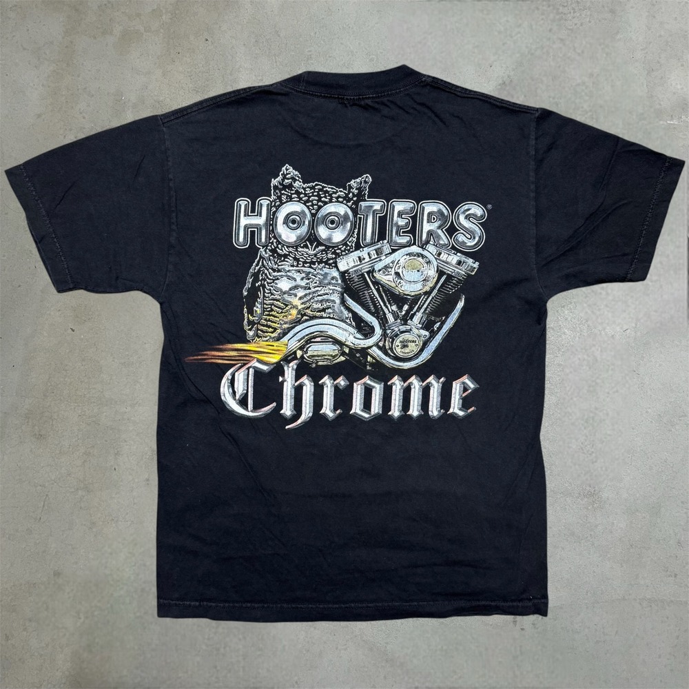 Vintage Hooters T-Shirt Mens M Black Sturgis SD Chrome Owl Motorcycle Biker Tee
